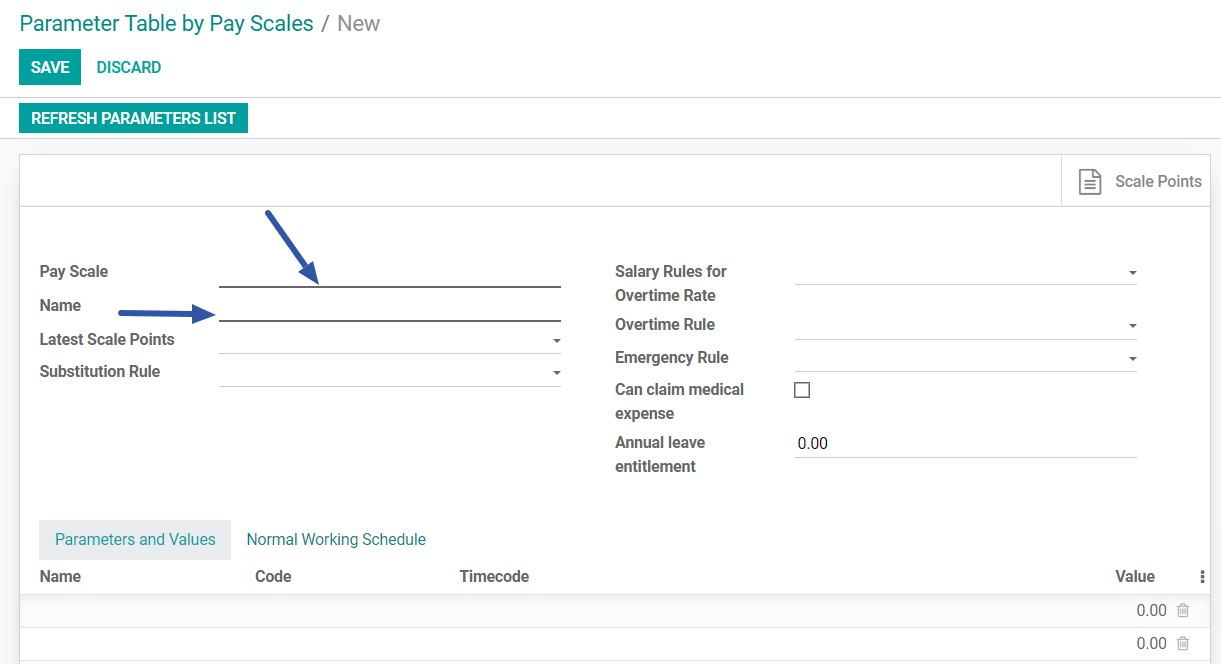 Parameter Table by payscales