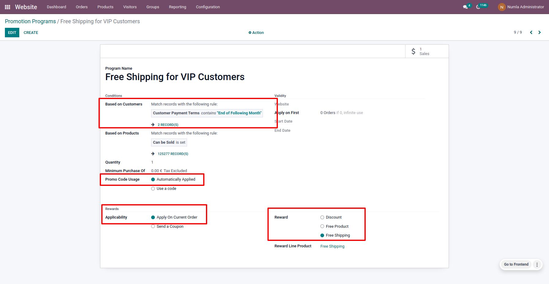 How to Offer Free Shipping to Specific Customers on Odoo