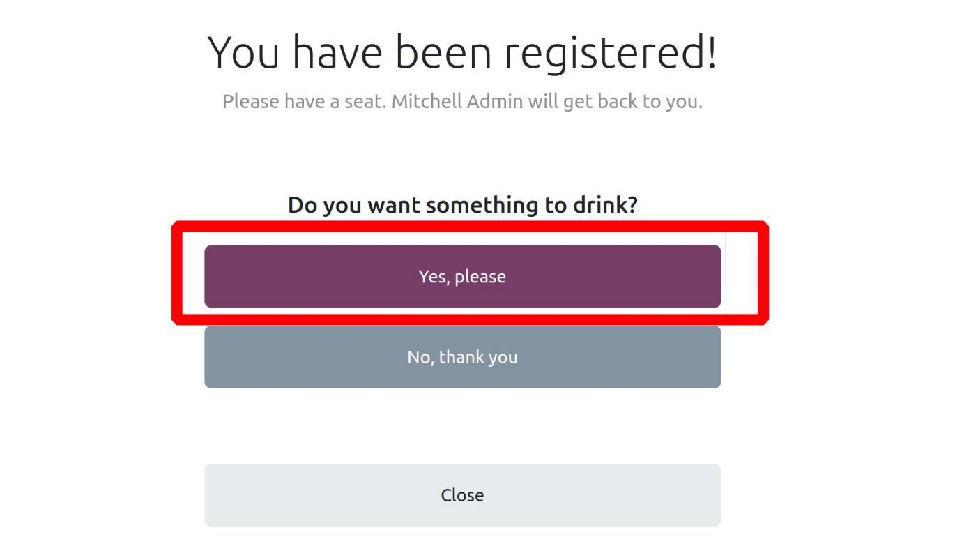 Odoo Frontdesk module-guest snacks or drinks selection