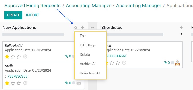 Application stages settings