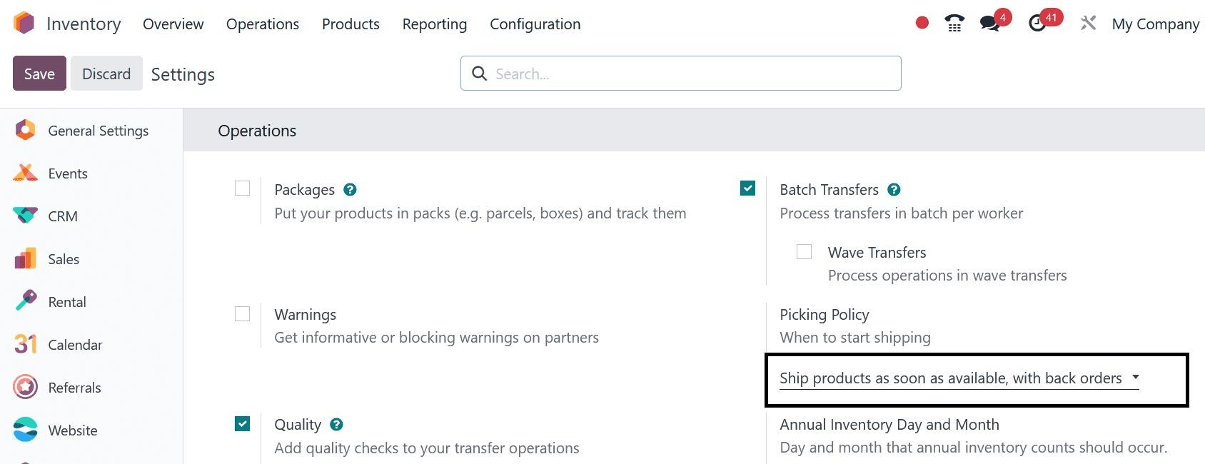 Configuration of Picking Policies in Odoo