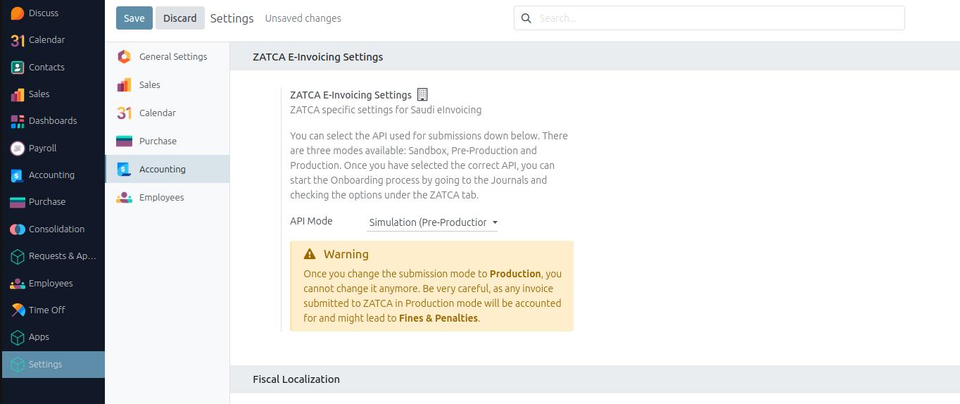 Change ZATCA API Mode in odoo