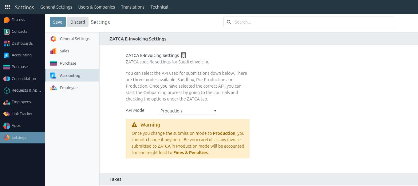 Access ZATCA API Mode in Odoo