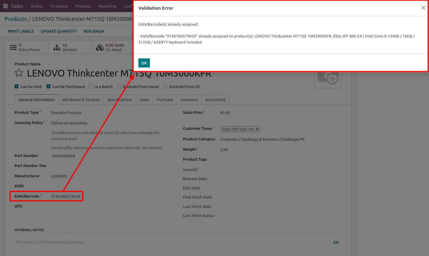 EAN/Barcode Validation Odoo