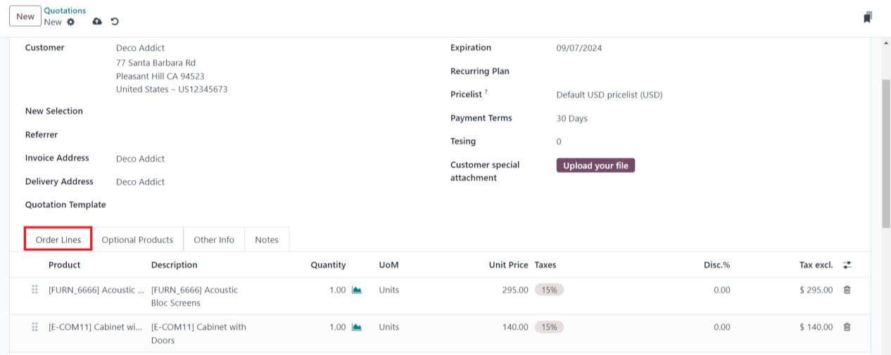 Create new sales order in Odoo Sales module