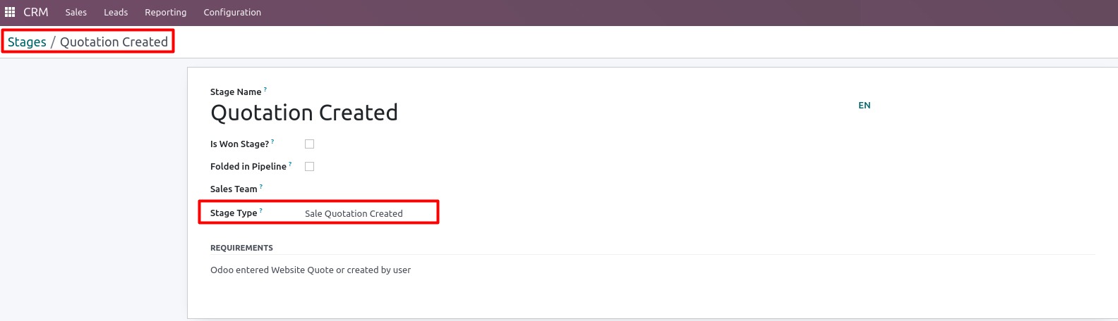 CRM stage sales Quotation Odoo
