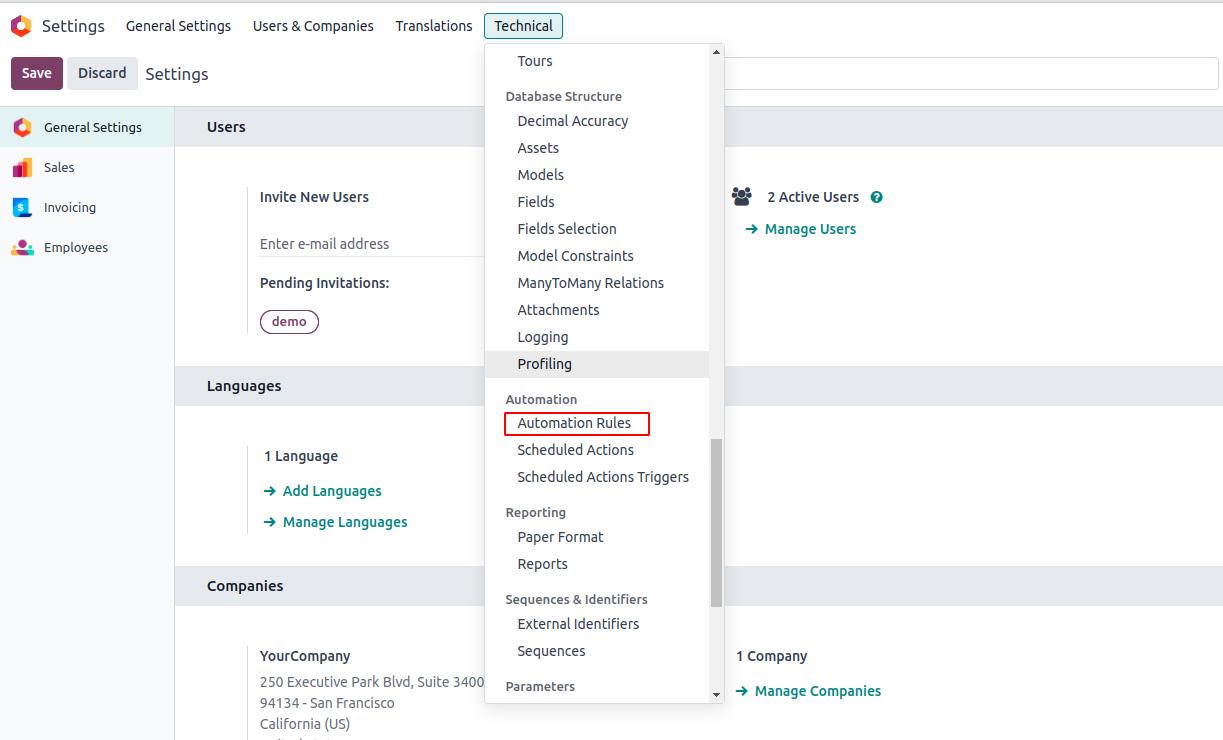 How to configure automated actions in Odoo