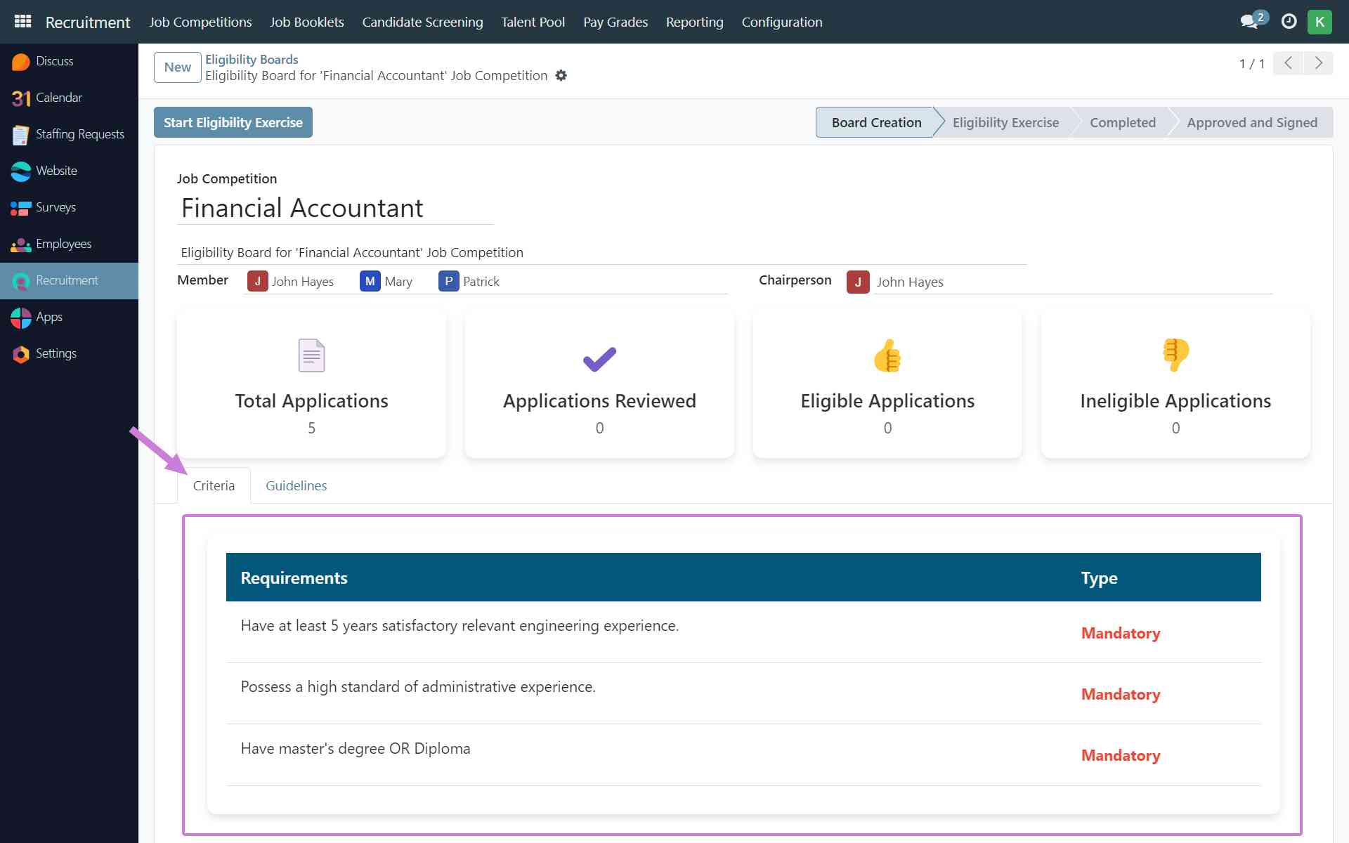 Pre-Configured Checklist for Applications Review