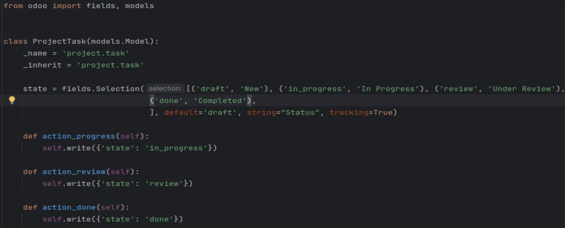 Define Workflow States Using fields.Selection