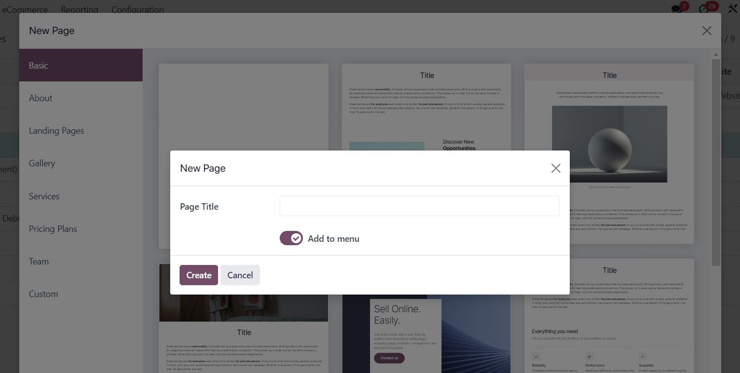 Odoo 18 website new page