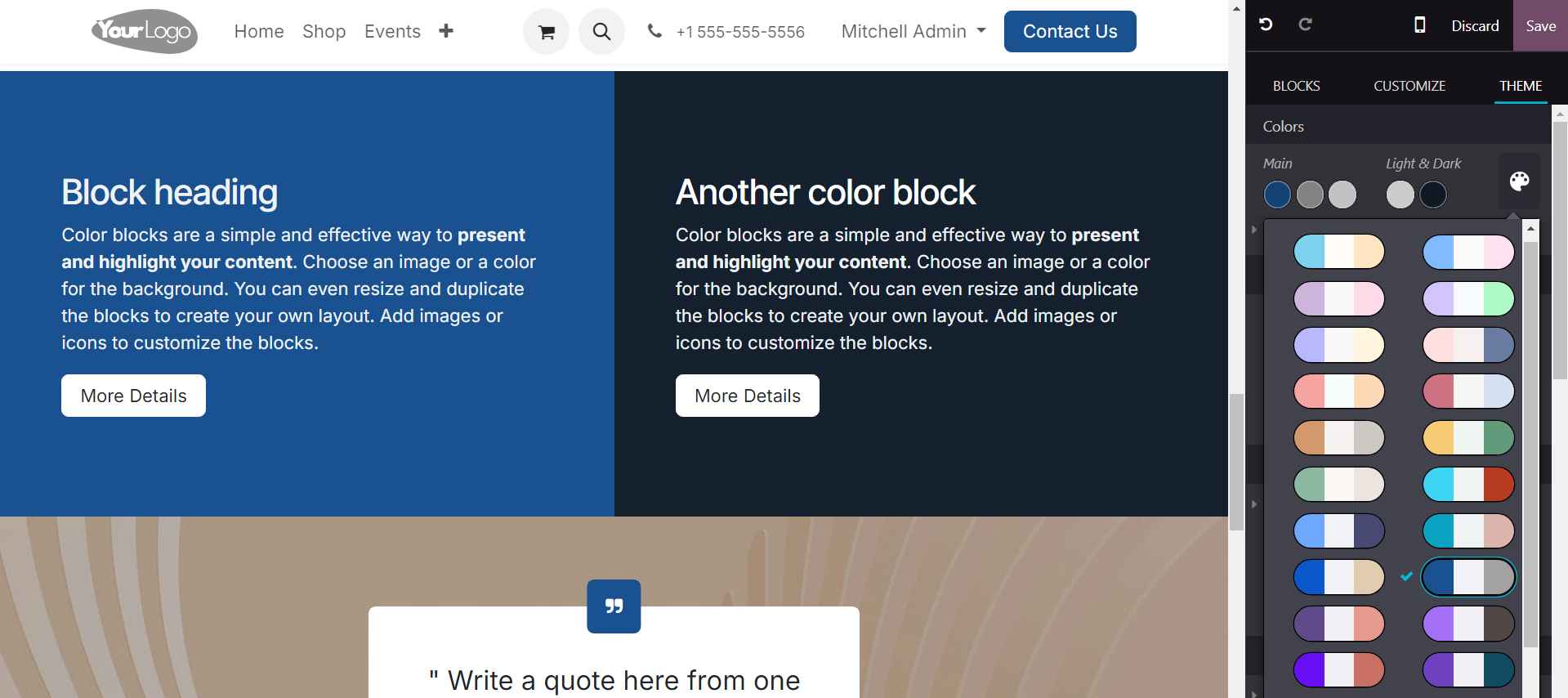 Odoo 18 website colour palettes