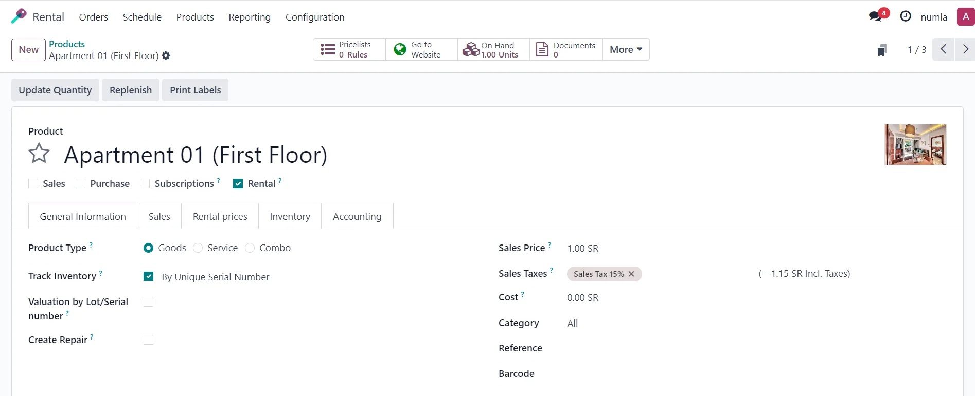 Set Up Properties as Rental Products Odoo Rental