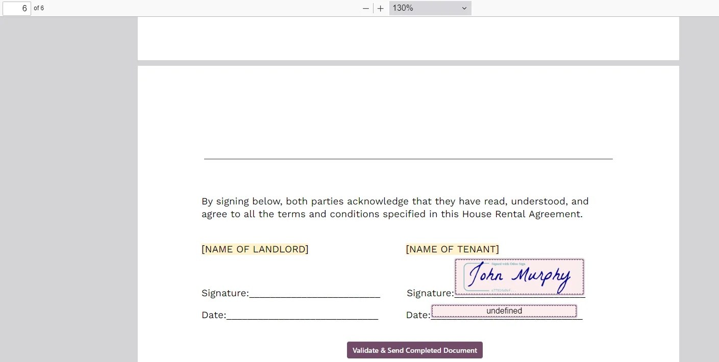 Rental agreement signed by customer Odoo rental