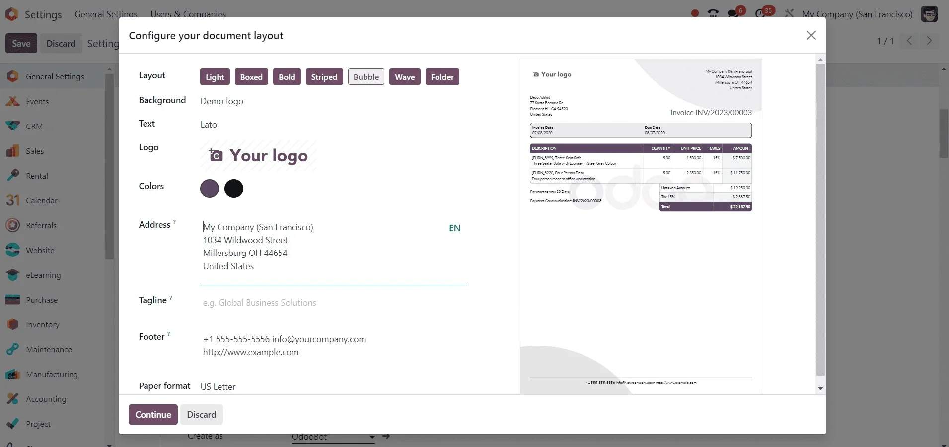 report layouts in Odoo 18