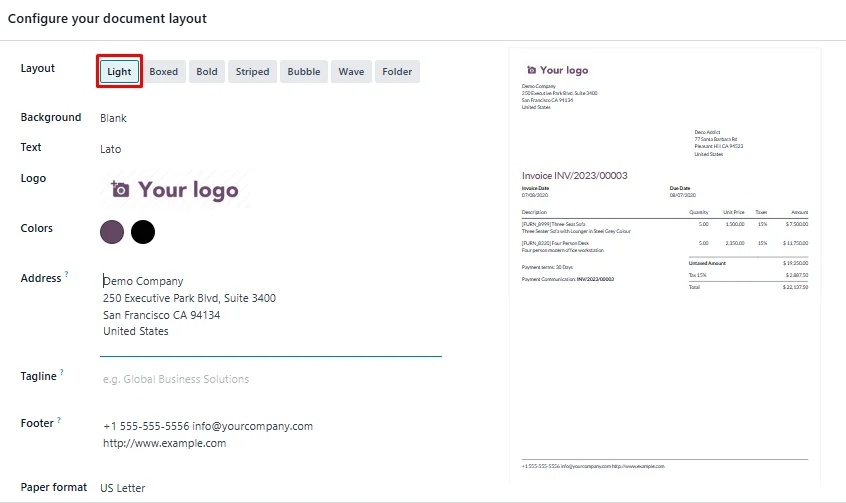 Light Layout for report in Odoo 18