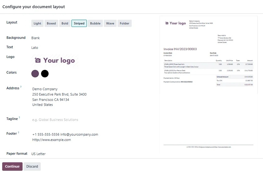 Stripped Layout for report in Odoo 18