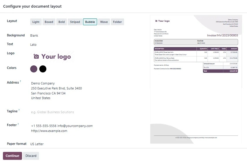 Bubble Layout for report in Odoo 18