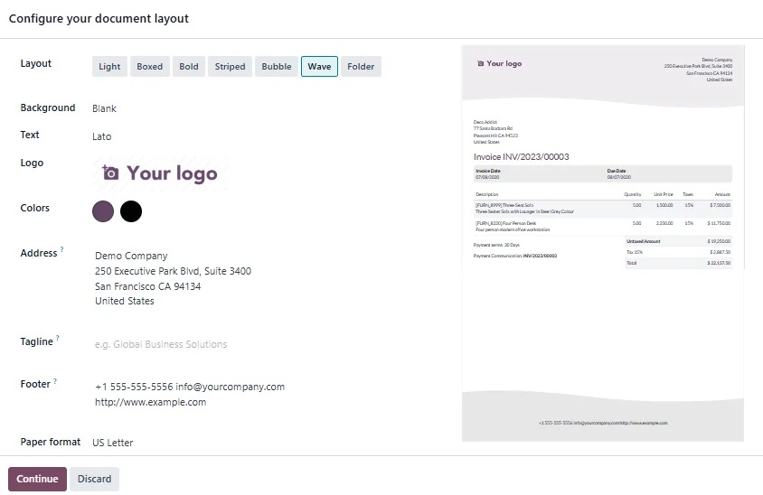 Wave Layout for report in Odoo 18