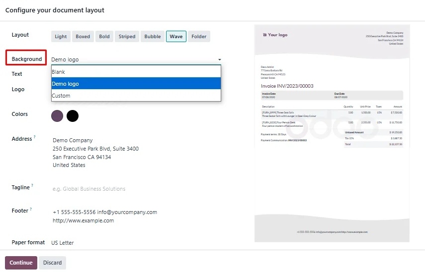 Background Options for report in Odoo 18