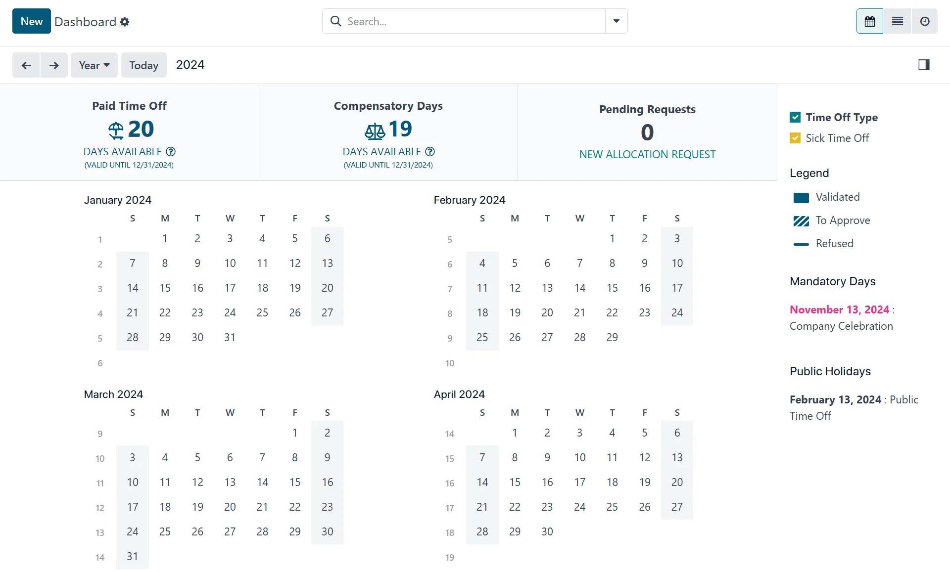 Employee leave management dashboard HRMS