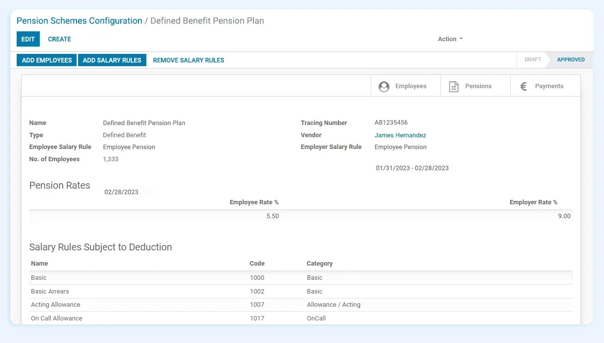 Employee pension management HRMS