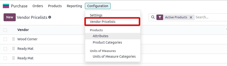 Vendor Pricelists Odoo 18