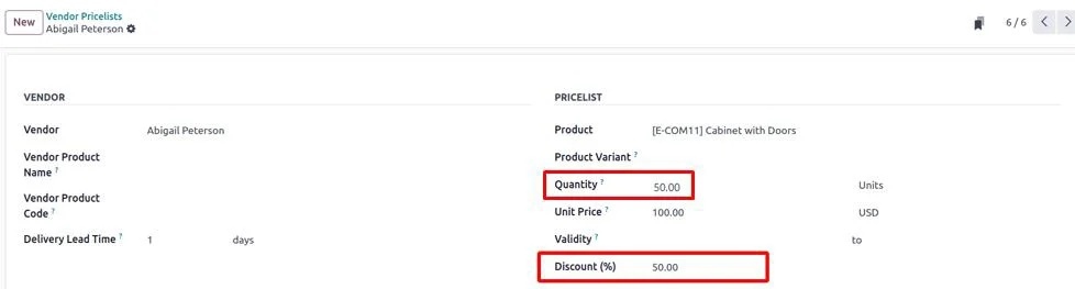 Applying Discounts in Vendor Pricelists Odoo 18