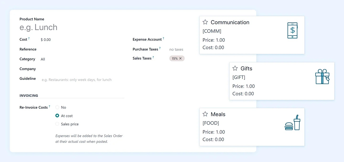 Expense categories HR software