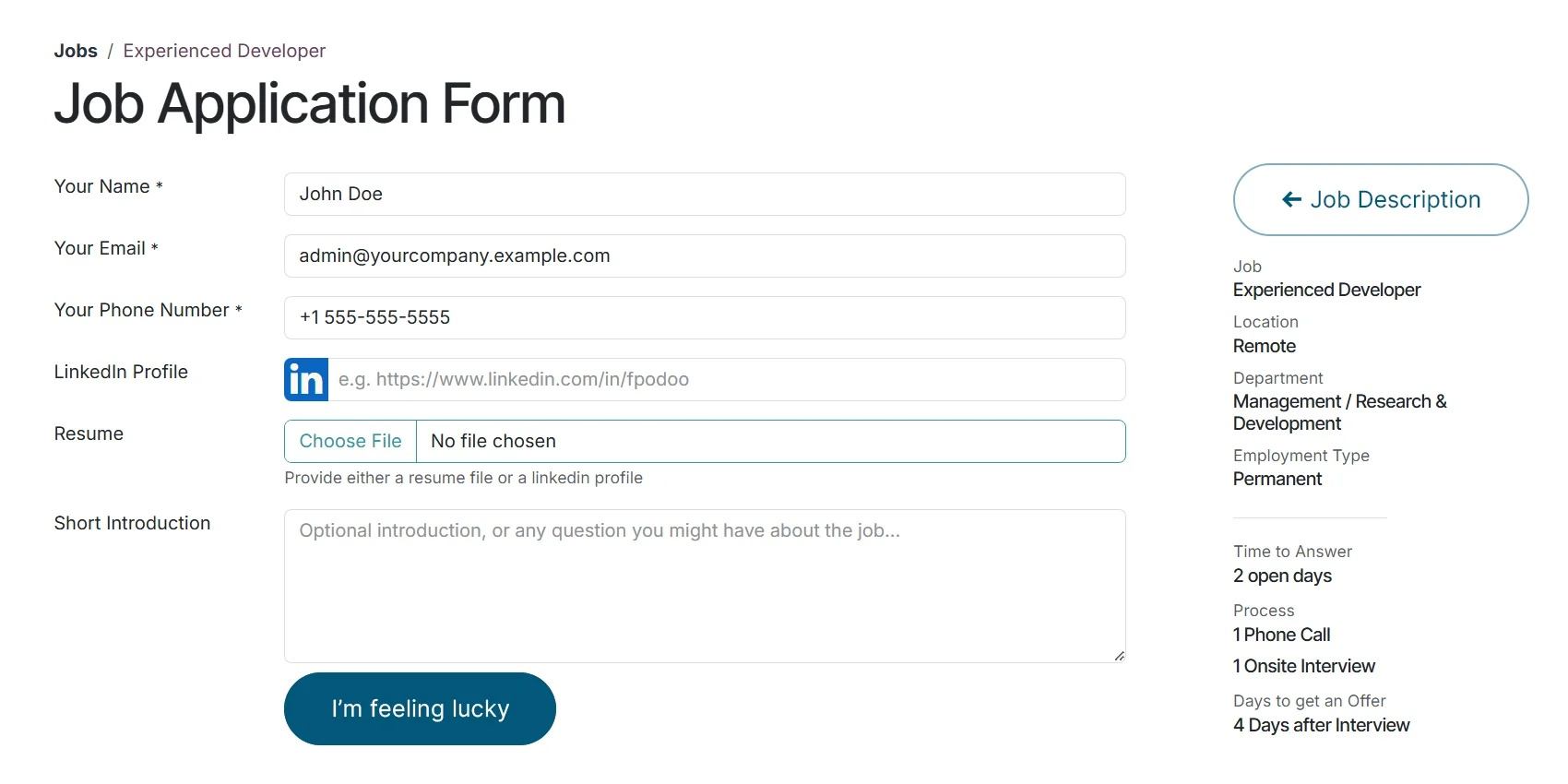 Job application forms HR software