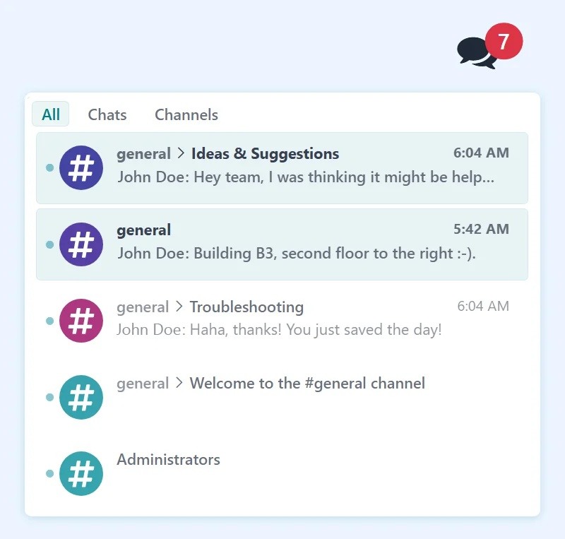 Workplace chat software message notifications