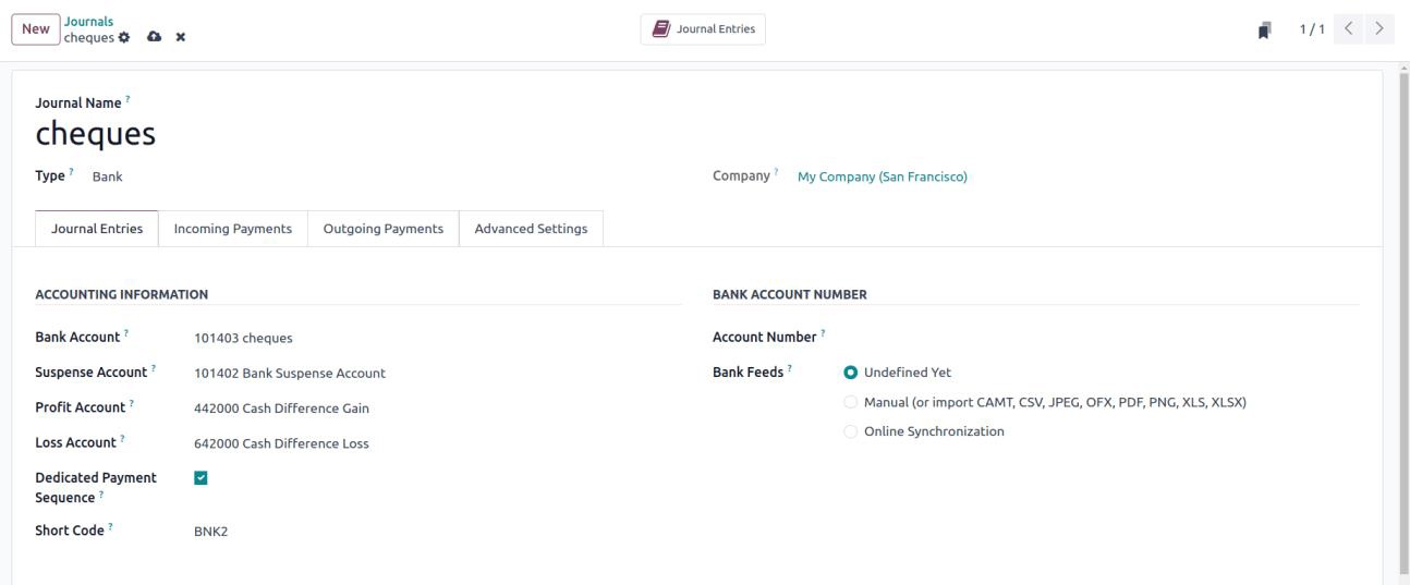 Create a Journal to Manage Post-Dated Cheques in Odoo