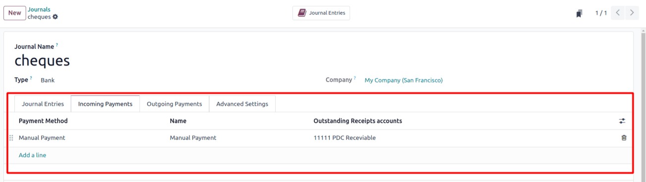 Configure Payment Methods for PDCs in Odoo