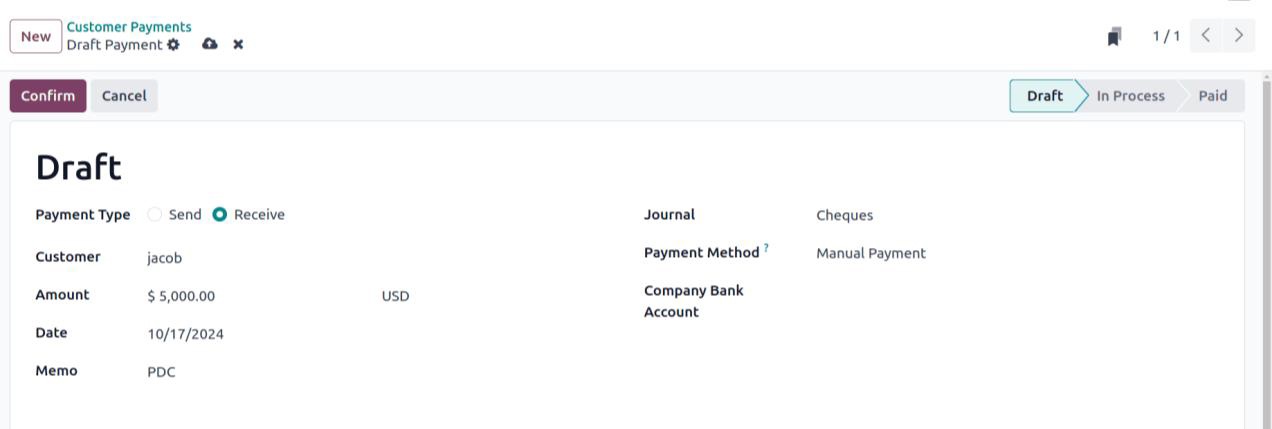 Customer Payment form Odoo 18