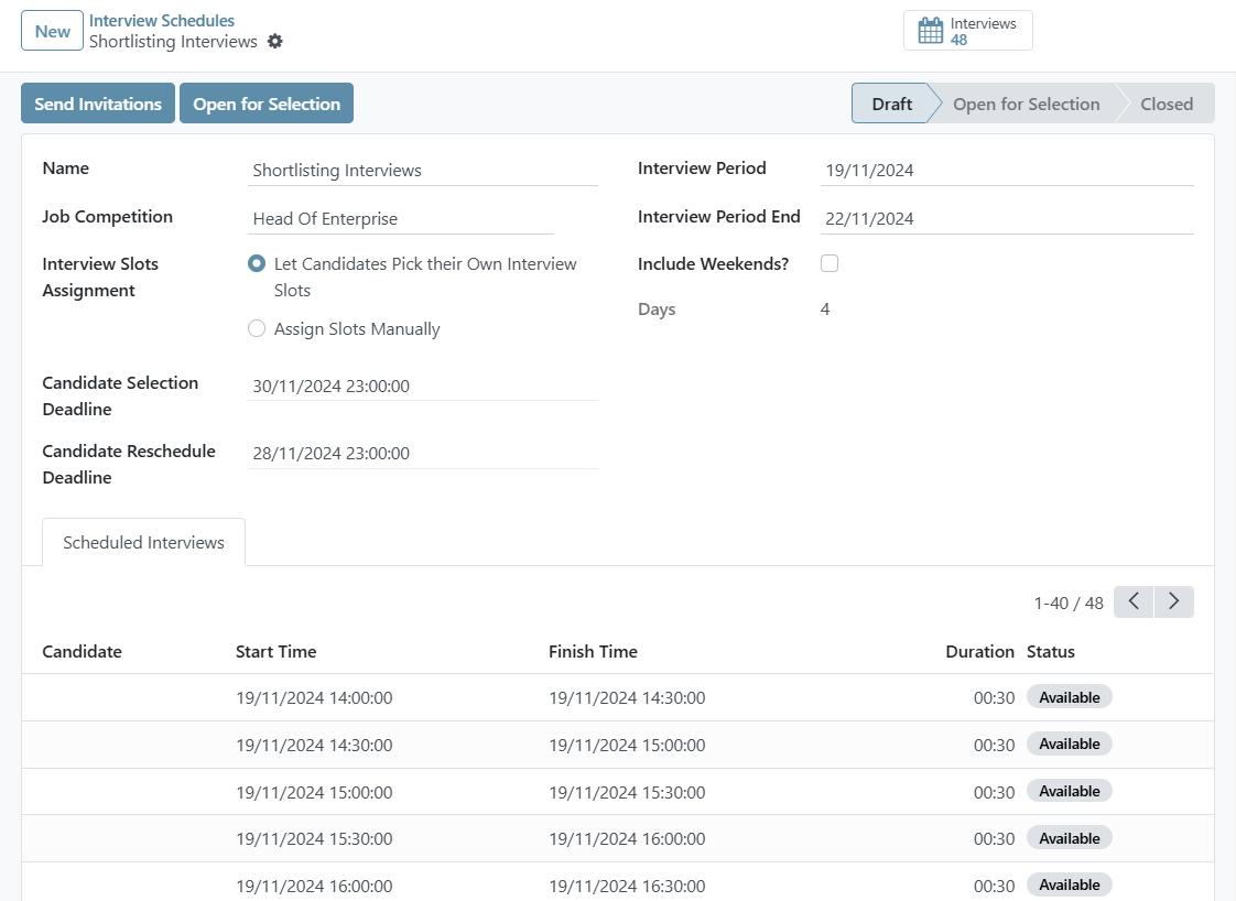 Candidate interview schedules recruitment software