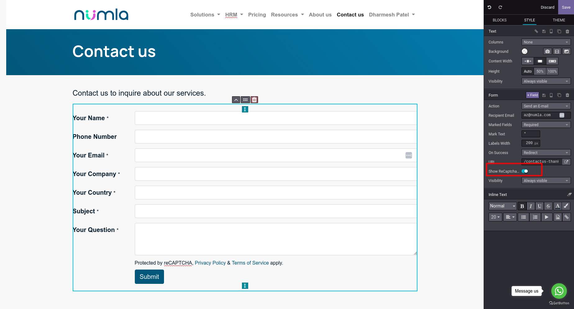 Enable Google reCAPTCHA for Odoo Website Contact Form