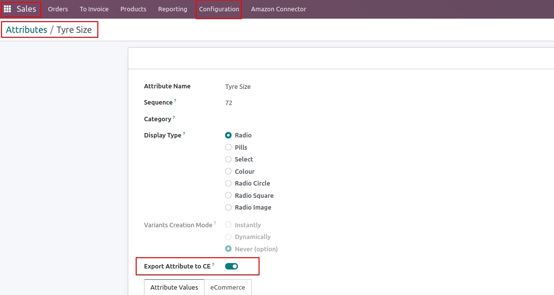 Product attributes Odoo Sales