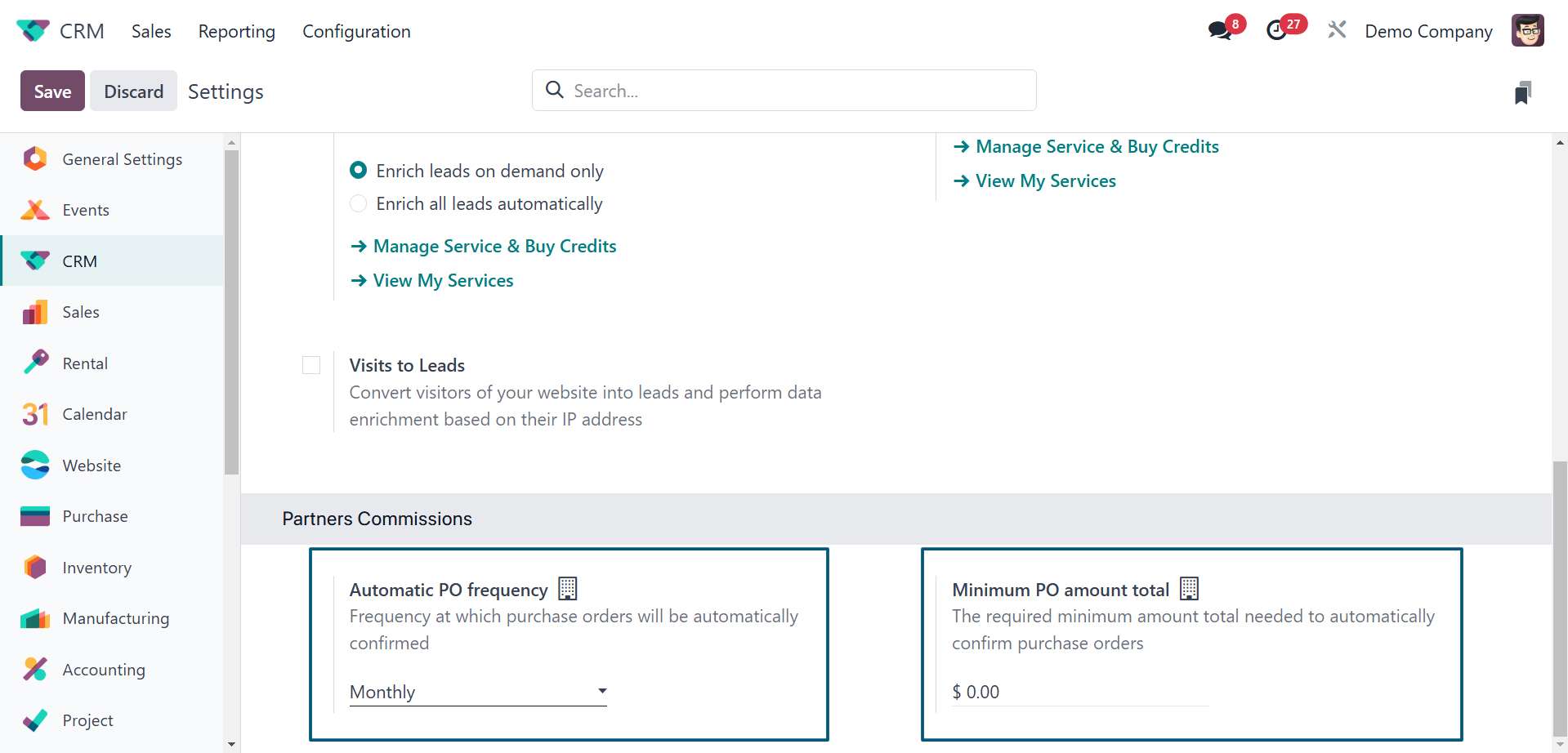 CRM Settings Odoo