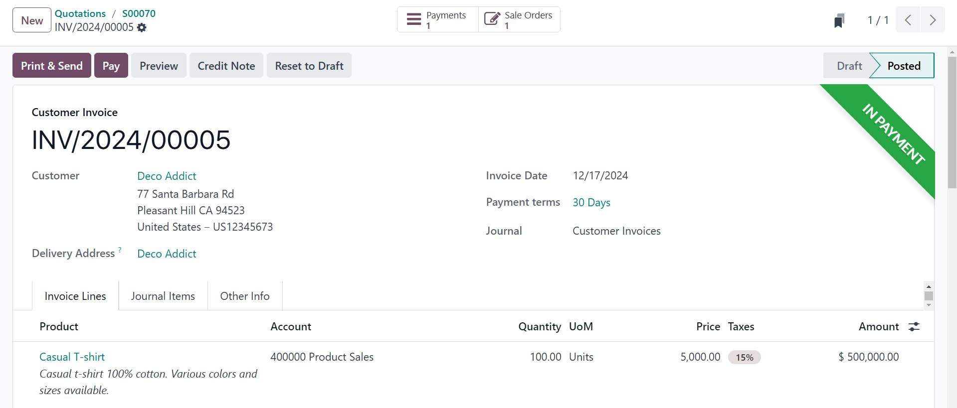 Paid invoice Odoo