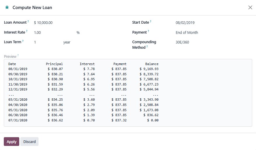 Loan computation Odoo