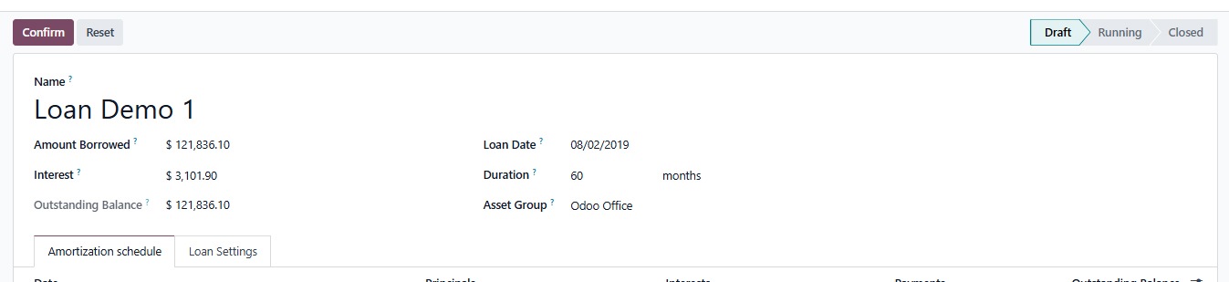 Loan configuration Odoo