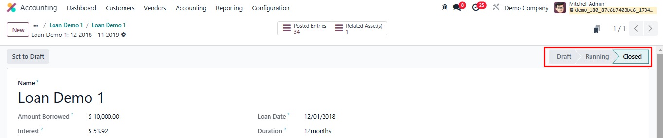 Loan Odoo 18 Accounting