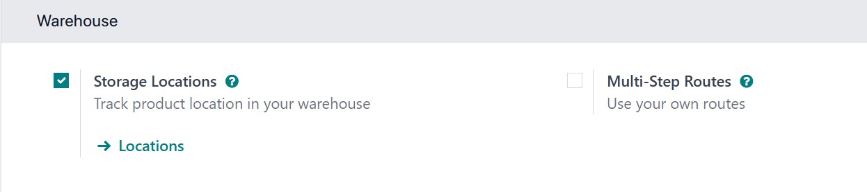 Enable storage locations in inventory settings in Odoo