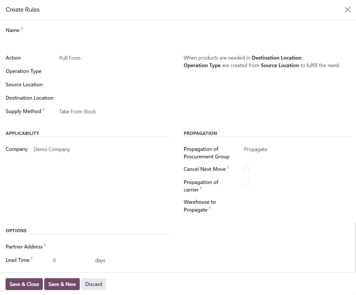 New rule configuration options in Odoo Inventory