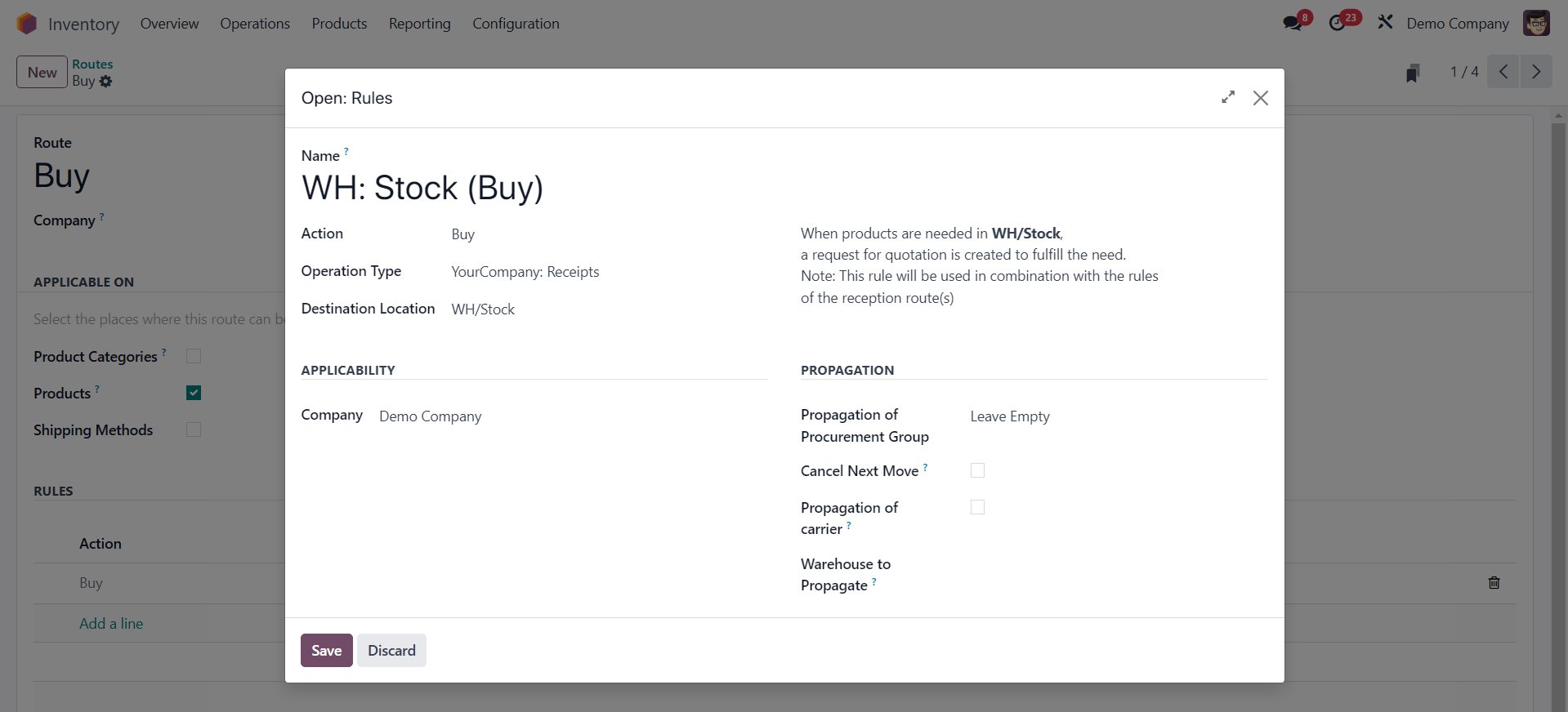 View rule for routes in Odoo Inventory