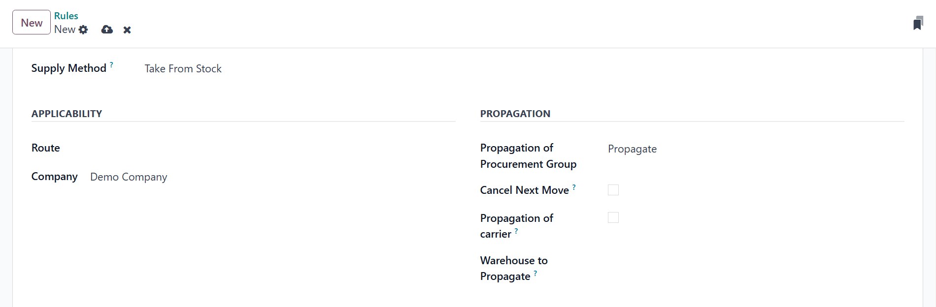 Applicability tab in rule configuration in Odoo Inventory