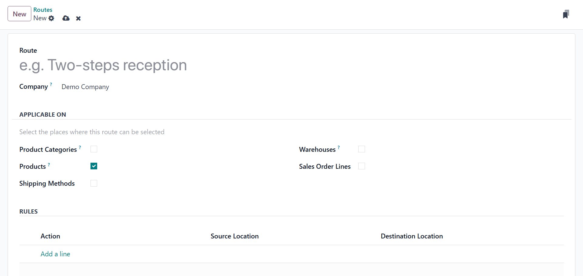 Configure new route in Odoo 18 Inventory