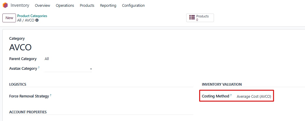 Average Costing Method Odoo