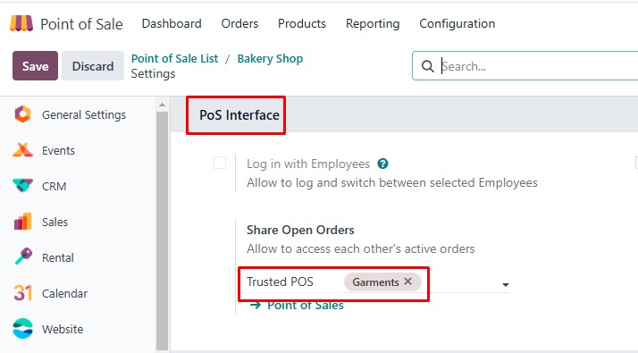 PoS Interface Settings Odoo