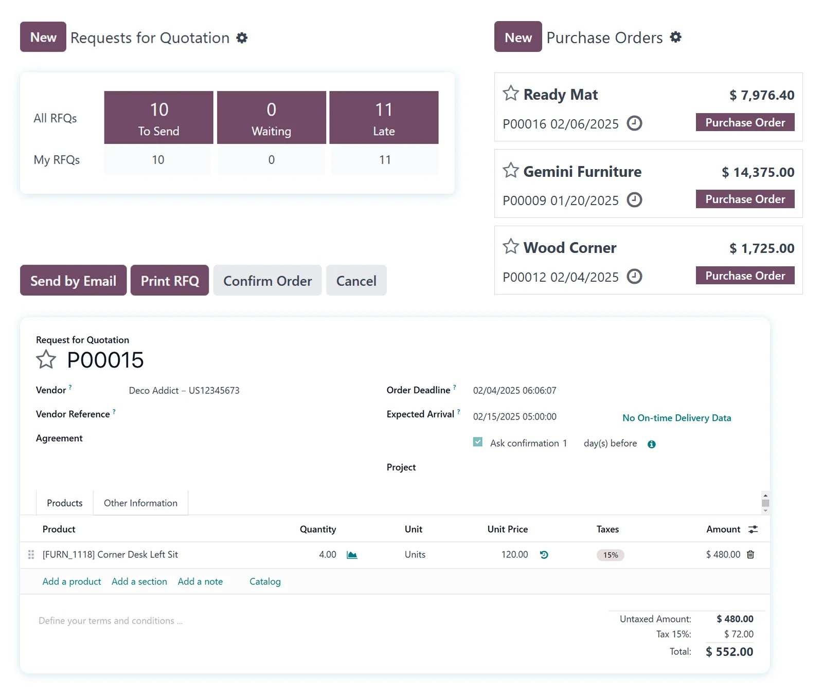 Odoo Purchase module