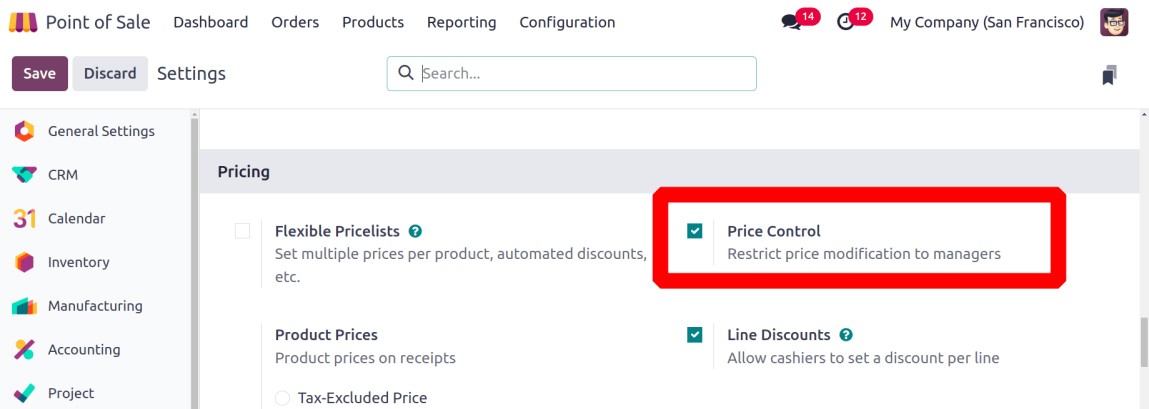 Odoo POS Price Control option